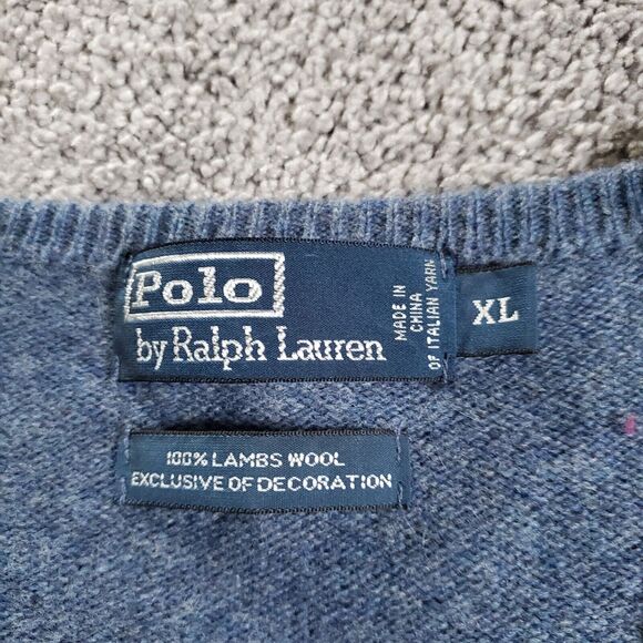 Polo Ralph Lauren sweater Mens Extra Large Blue Wool 100% Lambswool Pony - Picture 4 of 9